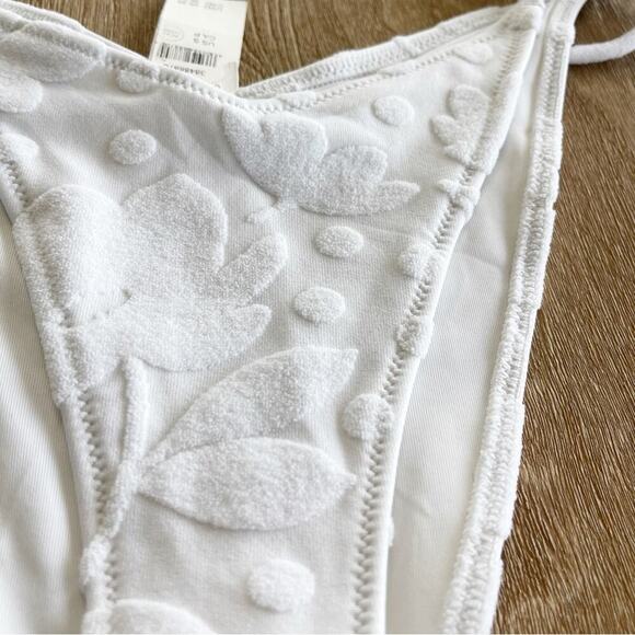 Aerie Terry Low Rise Tie Cheekiest Bikini Bottom in Floral White Size Small NWT - Picture 2 of 7
